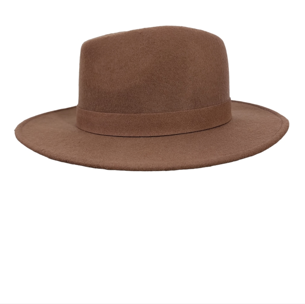 Nine West Plain Pinched Fedora Wide Brim Brown Hat